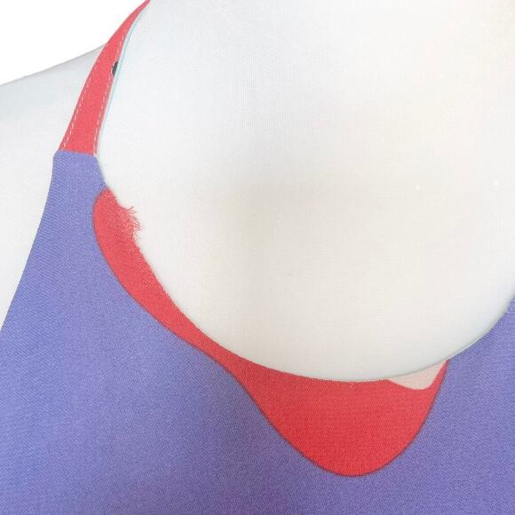 Annie Griffin Halter Neck T Back Faux Wrap Short Dress Purple Aqua Print Size 10 - Picture 10 of 15